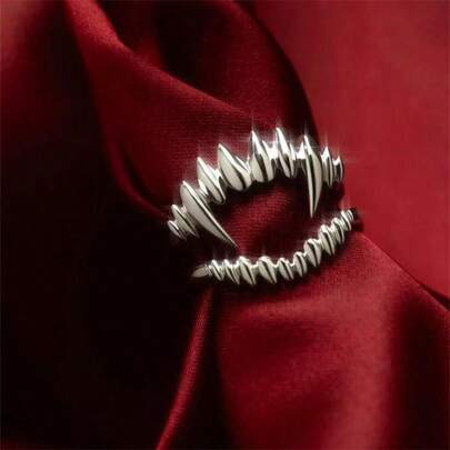 2pcs Vampire Teeth Rings, Gothic Punk Style, Suitable For Festival Costume, Unisex, Great For Party And Gift To Friends
