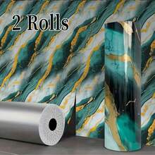 2 Rolls Glossy Marble Effect Self-Adhesive Wallpaper, Full-Coverage Decorative Wall Stickers, Home Renovation Foam Wallpaper, Suitable For Living Rooms, Bathrooms, Kitchens And Dormitories. 40cm*3m / 15.75 Inches*118.11 Inches. - Multicolor - View 15