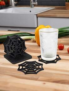 7 piezas Posavasos con diseño de telaraña, posavasos huecos con aislamiento térmico anticalentamiento, adecuados para restaurantes, salas de estar, decoración de escritorio del hogar, fiestas festivas, decoración de mesa, decoraciones de Halloween, suministros para fiestas, accesorios de cocina