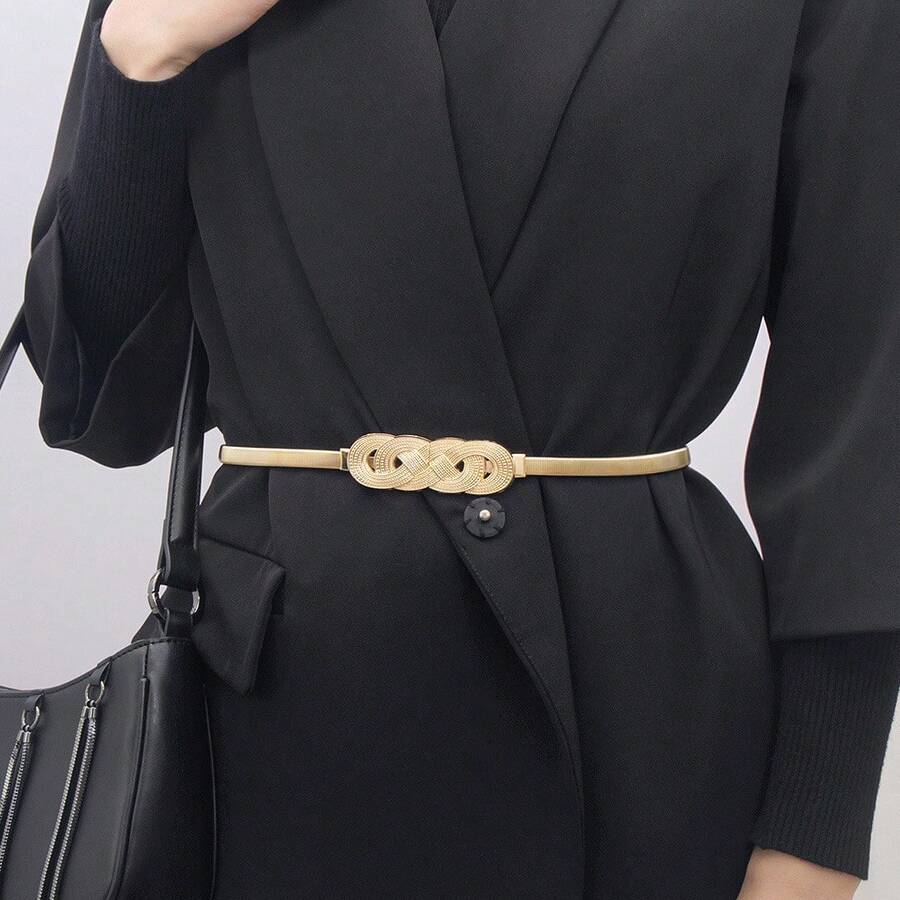 Multineos Comercial Women's Elastic Metal Belt Buckle Model Fashion Blogger - 金色 - 查看 1