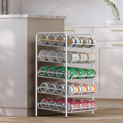 Can Organizer For Pantry 5 Tier Canned Food Organizer Can Storage Rack Holds Up To 60 Cans Rolling Soda Soup Vegetable Can Goods Dispenser Shelf For Kitchen Pantry Cabinet