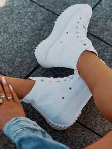 Scarpe casual alla moda e versatili da donna con suola spessa e tomaia alta, adatte per l'uso quotidiano e gli spostamenti - Bianco - Visualizzare 6