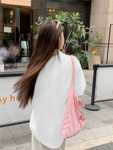 刺绣纽扣前襟春季新款韩版百搭蝴蝶结刺绣宽松休闲翻领长袖衬衫 - 白色 - 查看 3