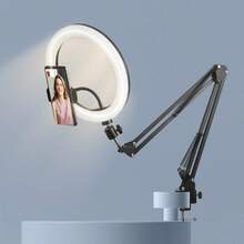 AXNEN 10-Inch LED Ring Light With Adjustable Stainless Steel Foldable Arm Stand, 3 Lighting Modes And Dimmable Brightness, Suitable For Live Streaming, Photography, Video Recording, Makeup And Live Broadcast, Compatible With All Smartphones (IOS/Android) - Black - View 9