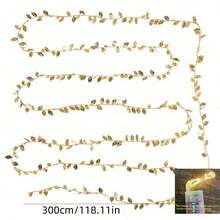 2/3/10m șir de lumini decorative cu frunze aurii artificiale pentru petrecere de ziua de naștere, nuntă, decorațiuni de sărbători (bateria nu este inclusă)