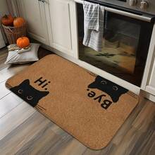 1 Cute Cat-Patterned Doormat - Double-Sided "Goodbye" And "Hello!" Welcome Floor Mat, Durable 100% Polyester Machine Washable, Suitable For Both Indoor And Outdoor Use, Perfect For Entrance, Living Room And Kitchen Decoration. Decorative Door Mat, Textured Surface Mat, Cat Theme - 彩色 - 查看 1