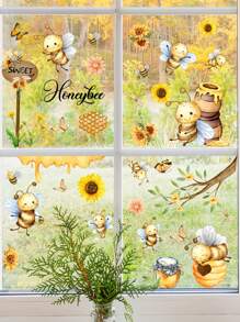 1 Set Lebendige Bienen Wandaufkleber Fensteraufkleber - selbstklebende wasserfeste PVC Aufkleber, Aquarell Bienen Garten Thema ästhetische Heimdekoration für Schlafzimmer, Wohnzimmer oder Büro im Frühling, Sommer, Herbst und Winter.