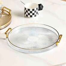Nordic Decorative Multipurpose Serving Tray With Handle And Gold Detail Table Decoration - Transparent - View 6