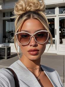 1 件女式塑料猫眼镜框渐变镜片闪亮水钻装饰优雅美观完美辣妹风格性感流行设计时尚眼镜适用于街头摄影、户外、婚礼、音乐节、街头摄影、商务休闲礼品、个性化旅行配件猫眼形墨镜 - 彩色 - 查看 13