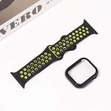 2Pcs/Set Hard PC Bumper Case With Screen Protector, Scratch Resistant Protective Frame Edge And Sport Silicone Band Compatible With Apple Watch Band 38mm 40mm 41mm 42mm 44mm 45mm 46mm 49mm Women Men,Soft Wristband Waterproof Replacement Sport Strap Compatible With Apple Watch Band Series Ultra 11 10 9 8 7 6 5 4 3 2 1 SE - Black Yellow/black - View 2