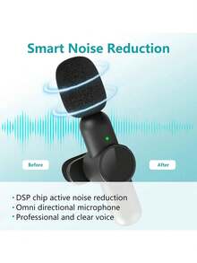 Professional Wireless Lavalier Microphone For Smartphones, Plug And Play Wireless Microphone For Video/Audio Recording, Clip-On Lapel Microphone For Interview/Vlog/Teaching - Matt Black - View 7