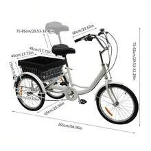 YUNRUX 8 Gears 20 Inch 3-Wheel Tricycle Bike For Adults Seniors Bike With Shopping Basket Tricycle Adult Bike With Shopping Basket For Seniors - 白色 - 查看 2