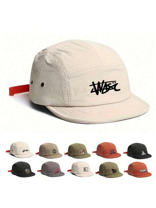 1 Piece - Men's Retro Short-Brimmed Hat, Black Letter-Pattern Outdoor Baseball Cap, Quick-Drying Breathable Flat-Brimmed Sports Sun Hat