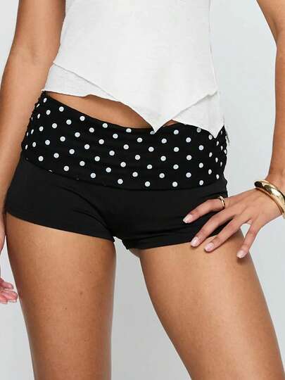 Women Dot Print Tight Shorts Low Elastic Waist Mini Summer Shorts  Streetwear For Party Outdoor