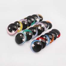 30Pcs Mixed Cartoon Bear Eyes Glass Cabochons Flat Back - Cute Animal Eyes With Stars Pattern, DIY Craft Supplies For Jewelry, Resin, Nails (6mm 8mm 10mm 12mm)