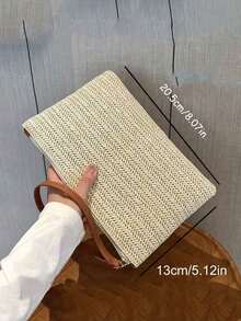 1PC Letter Print Straw Woven Casual Clutch Bag, Braided Single Small Wallet, Vintage Straw Woven Handbags, Boho Style Summer Beach Bag, Minimalist Straw Bag, Women's Braided Tote Bag For Travel Picnic, Perfect For Summer Beach Travel Vacation, For Outdoor, Holiday, Women's Zipper Handbags For College, Middle School, High School, Back To School, Travel, Outdoors For Teen Girls, For School Student, For Teenagers Vintage Soft - Khaki - View 11