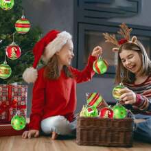 12 Pcs Christmas Ball Ornaments Glittering Plastic Hanging Decorations Elf Balls Swirl Candy Cane Peppermint Red And Green Christmas Tree Pendants For Xmas Tree Decoration