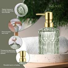 Green Bathroom Accessories Set, 5 Pcs Glass Bathroom Accessories With Lotion Soap Dispenser, Soap Dish, Toothbrush Holder, Tumbler, Cotton Swab Jars, Perfect For Bathroom Theme Gift - màu xanh lá - Xem 6