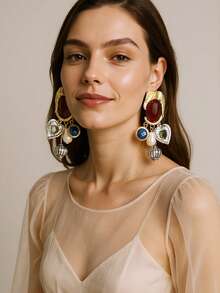 1 bộ trang sức vòng cổ và khuyên tai hình động vật bằng ngọc trai giả & đá quý thanh lịch cổ điển làm quà tặng cho phụ nữ hoặc đeo hàng ngày - bộ đá quý - Xem 9