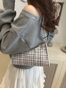 Fashionable & Versatile Plaid Shoulder Bag For Commuting & Casual Use - Black - View 3