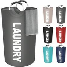 1pc 90L Large Capacity Foldable Laundry Basket, Standalone Tall Clothes Storage Basket, Collapsible Laundry Hamper (Black) - Multicolor - View 6