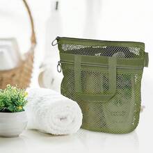 Bolsa de ducha portátil de malla de 0.2 x 9.9 pulgadas con cremallera y 2 bolsillos.Bolsa de Ducha Ideal para Gimnasio, Viajes, Camping, Playa, Protector Solar, Dormitorio - Verde Oliva - Ver 8