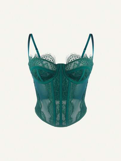 RAHQ 1 pieza Parte superior corta ajustada con adorno de encaje de moda para mujer, top interior de corsé ajustado sexy tipo camisola para fiesta, viaje, reunión, Navidad, Día de San Valentín, Halloween