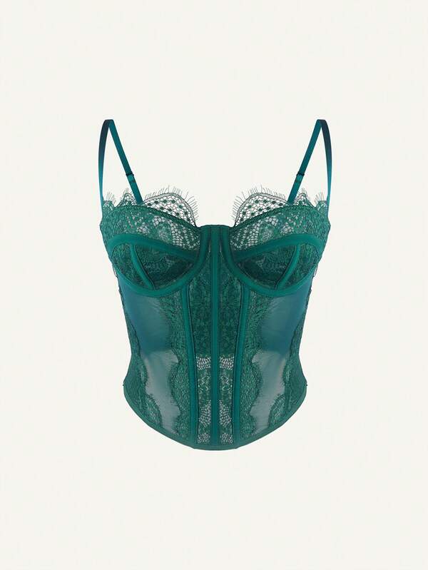 RAHQ 1 pieza Parte superior corta ajustada con adorno de encaje de moda para mujer, top interior de corsé ajustado sexy tipo camisola para fiesta, viaje, reunión, Navidad, Día de San Valentín, Halloween