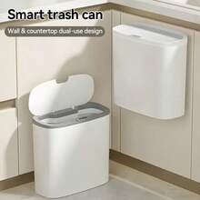 Smart Trash Can With Automatic Sensor Lid - Hands-Free Operation, Touchless Closure, Space-Saving Wall Mount, Odor-Sealing Technology - Ideal For Bathroom, Kitchen, Office - Battery-Powered (Batteries Not Included) - Modern White Design, Small Bathroom Trash Can, Spacesaving Waste Bin, Contemporary Aesthetics, Sleek Plastic Bin, Smooth Powder Coat