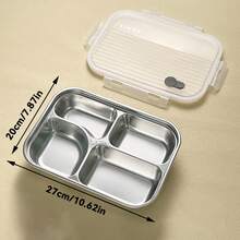 1pc 1000ML 304 Stainless Steel Divided Lunch Box With Transparent Lid, 4/5-Compartment Dinner Plate With Cute Pattern, Kitchen Tableware, Durable Leak-Proof Multi-Partition Food Plate, Suitable For Adults & Students Use In School, Office, Canteen, Dishwasher