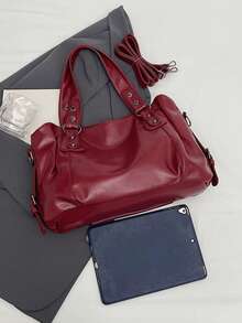 Túi đeo vai nữ màu trơn, dung tích lớn, túi xách thời trang chất lượng cao, thiết kế rộng rãi, phù hợp sử dụng hàng ngày, đi học, đi chơi, mua sắm, làm quà tặng, du lịch, đi làm. - Màu Đỏ Sâu - Xem 12