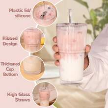 2 PCS Drinking Glass Sets With Straws And Lids, Contain 2 Glass Cups, 2 Lids, 2 Straws And Brush, Best For Iced Coffee, BOBA, DIY Drinking, Great Gift For Helloween, Christmas, Thanks Giving - 白色 - 查看 4