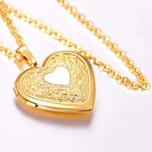 Heart Necklace Locket Necklace For Women Gold/Silver Heart Lockets With Picture Inside Stainless Steel Memorial Necklace For Family Friend Lover Mom Dad 20 Inch - 金色 - 查看 2