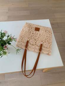 Letnia, świeża i delikatna koronkowa torba typu tote, wydrążona, swobodna, pojemna torebka do pracy i dojazdów