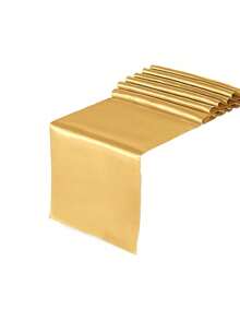 Pink And Gold Disposable Plastic Tablecloth And Satin Tablecloth Set, 137 X 274cm Tablecloth, 28 X 274cm Tablecloth, Suitable For Weddings, Graduation Birthdays - Pink - View 9