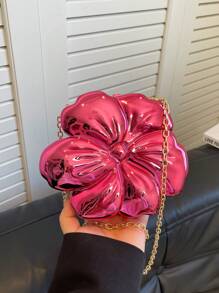 Geantă de mână mini cu cataramă din material ABS strălucitor de lux, în formă de floare, cu lanț metalic și mărgele, pentru femei, cadou fermecător de petrecere, potrivită pentru întâlniri, cumpărături, ieșiri în oraș, naveta, potrivire zilnică, design de nișă la modă, geantă pentru femei