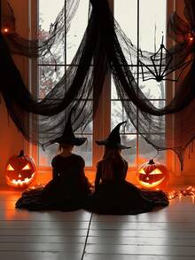 1pc Spooky Black Gauze Curtain For Halloween - Perfect For Haunted House, Nightclub, And Escape Room Decorations, Polyester Fabric, Halloween Decorations, Storage & Organization For Home & Garage - Black - View 2