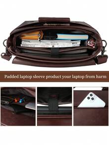 NEWHEY Messenger Bag For Men 15.6 Inch Waterproof Vintage Leather Laptop Briefcase Large Satchel Shoulder Bag Office Travel College Computer Laptop Bag Vintage Bags - Coffee Brown - View 4