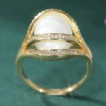 Bague vintage de luxe en or empilable avec faux moonstones pour femmes - Doré - Voir 2