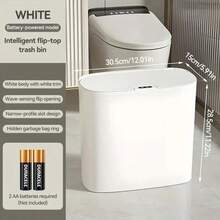 Smart Trash Can With Automatic Sensor Lid - Hands-Free Operation, Touchless Closure, Space-Saving Wall Mount, Odor-Sealing Technology - Ideal For Bathroom, Kitchen, Office - Battery-Powered (Batteries Not Included) - Modern White Design, Small Bathroom Trash Can, Spacesaving Waste Bin, Contemporary Aesthetics, Sleek Plastic Bin, Smooth Powder Coat