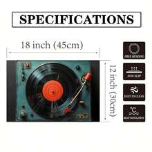 1/4/6/90pcs Set Vintage Turntable & Vinyl Record Printed Placemats, Woven Polyester Rectangular Tablemats, Hand Wash Only, Kitchen & Home Decor, Indoor/Outdoor Dining Decoration