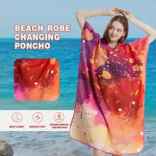 1 件沙滩换衣巾冲浪斗篷长袍连帽潜水服可调节袖子冲浪游泳沐浴海军蓝几何图案，大号 - 适合男士和女士超柔软优质超细纤维