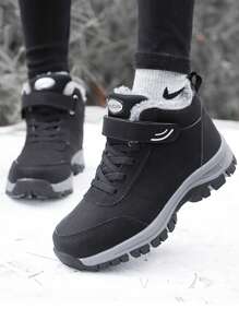 1 Pair Men's Thick Fleece Snow Boots, 2025 Winter New Plus Size Elderly Shoes High-Top Short Tube Boots, Middle-Aged Thick Warm Walking Shoes, Unisex Snow Boots