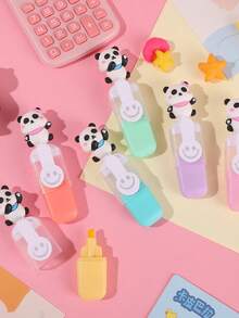 Bút huỳnh quang mini hình gấu trúc dễ thương Bút vẽ màu Macaron làm quà tặng Phong cách ngẫu nhiên - 6 màu - Xem 8