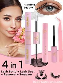 四合一睫毛胶水/定型液、卸妆液、镊子套装，防水，10毫升睫毛胶水/定型液，5毫升卸妆液，适用于睫毛胶水、簇状假睫毛，防水睫毛胶水/定型液，48-72小时强力定型，单根簇状假睫毛 - 粉色 - 查看 13
