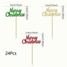12/24 件圣诞快乐纸杯蛋糕装饰绿红金闪粉圣诞纸杯蛋糕装饰圣诞主题新年快乐派对蛋糕装饰品