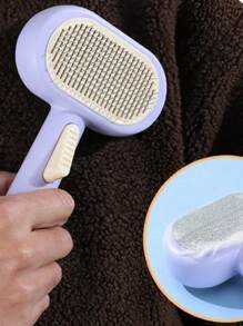 1pc Sibte Pet Brush, Pet Grooming Brush, Self-Cleaning Cat Dog Deshedding Brush, Pet Grooming Tool, One-Click Cleaning - Purple - Multicolor - View 4