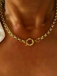 STYLEVER 1PC A-Z Initial Letter Chain,Full Diamond Horseshoe Buckle,Square Smooth Letter Charm Pendant,Stainless Steel Chain,For Celebrating Holiday And Daily,Unique And Exquisite Style