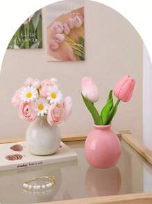 4/1 件迷你多巴胺风格广口花瓶陶瓷花瓶（无花）房间人造花装饰干花桌面摆件家居装饰摄影道具适用于卧室、门廊、节日装饰、情人节礼物、复活节装饰、室内装饰