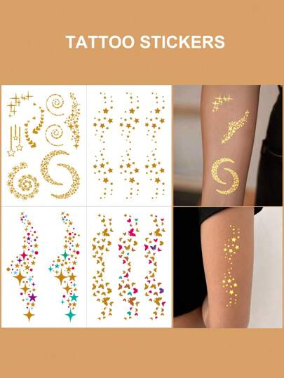 4pcs/Set Temporary Tattoo Stickers, Adult Body Temporary Tattoos, Semi-Permanent One-Time Waterproof Sweat-Proof Tattoos, Personalized Designs For Women, Suitable For Wrist, Arm, Collarbone, Chest, Back, Leg, Gift